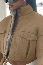 Prendas de abrigo informales de color caqui con cuello mandarín sólido