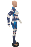 Blauwe casual skinny jumpsuits met patchwork en O-hals