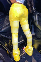 Bota amarela casual patchwork tie-dye corte cintura média fundo alto-falante