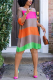 Vestido solto colorido moda casual listrado estampado
