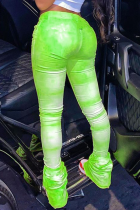 Pantaloni per altoparlanti a vita media con taglio tie-dye casual verde