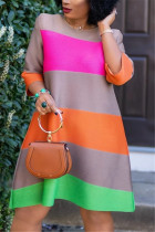 Kleurrijke mode casual gestreepte losse jurk met print