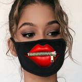 Zwart mode casual lippen bedrukt stof gezichtsmasker