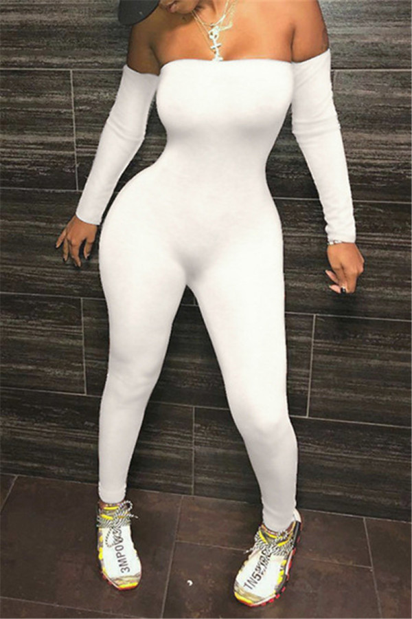 Белые модные сексуальные однотонные узкие комбинезоны с открытой спиной и без бретелек