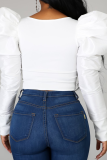 White Street Solid Patchwork O Neck Tops