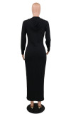 Черные элегантные однотонные лоскутные платья-юбка-карандаш с воротником с капюшоном