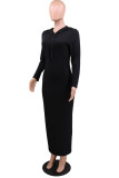 Black Elegant Solid Patchwork Hooded Collar Pencil Skirt Dresses