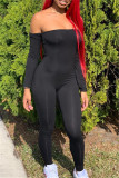 Black Fashion Sexy Solid Backless Strapless Skinny Jumpsuits