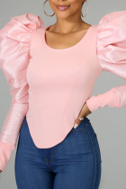 Rosa Street Solid Patchwork O Neck Tops