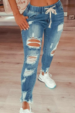 Grijze casual patchwork gescheurde skinny jeans met hoge taille