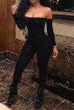 Black Fashion Sexy Solid Backless Strapless Skinny Jumpsuits