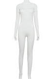 White Fashion Sexy Solid Backless Strapless Skinny Jumpsuits