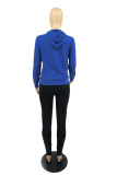 Blue Fashion Casual Solid Patchwork Hooded Collar Long Sleeve Two Pieces