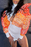 Oranje sexy bovenkleding met tie-dye kraag en kraag