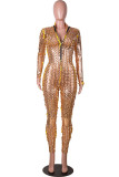 Rose Gold Fashion Street Vuxen solid genomskinlig O-hals Skinny Jumpsuits