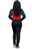 Red Drawstring Long Sleeve Mid Patchwork Straight Pants Two-piece suit
