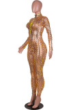 Rose Gold Fashion Street Vuxen solid genomskinlig O-hals Skinny Jumpsuits