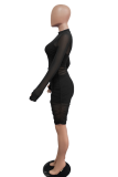 Red Sexy Solid See-through Mesh Half A Turtleneck Pencil Skirt Dresses