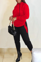 Красный модный повседневный сплошной лоскутный воротник с капюшоном с длинным рукавом из двух частей