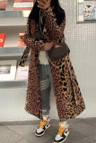 Leopardtryck Street Print Leopard utan bälte Turndown-krage Ytterkläder