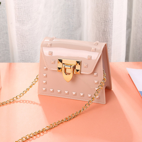 Apricot Fashion Casual Solid Metal Accessories Decoration Crossbody Bag