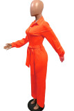 Combinaisons bouton décontracté solide drapé tricot manches longues col en V orange