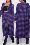 Violet Mode Casual Imprimé Cardigan Pantalon Manches Longues Deux Pièces