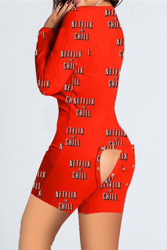 Red Casual Living Print Basic V Neck Regular Romper
