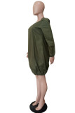 Army Green Street Solid Patchwork O Neck Dresses