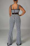 Blue Fashion Casual Print Vests Pants Square Collar Sleeveless Two Pieces