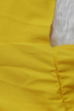 Желтая уличная мода для взрослых, однотонная юбка без рукавов на бретельках длиной до колена, однотонная лоскутная ткань