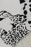 White Turtleneck Solid Animal Prints Patchwork Pure Long Sleeve Sweats & Hoodies