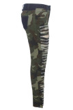 Pantaloni a matita con foro con stampa mimetica patchwork alto senza maniche con bottoni mimetici