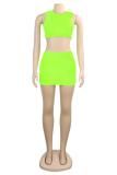 Fluorescent green Fashion Sexy Slim fit Two Piece Suits crop top Solid Fluorescent Skinny Sleeveless Two-Pi