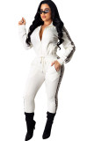 White Casual Two Piece Suits Patchwork Solid Loose Long Sleeve Two-piece Pants Set