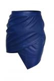 Pantalones cortos de falda de cadera asimétrica de patchwork sin mangas con vuelo elástico de PU azul real