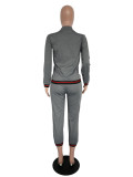 Grey Polyester Elastic Fly Long Sleeve Mid Patchwork pencil Capris 