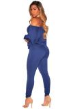 Color blue Europe and America Fashion adult Solid Two Piece Suits Patchwork backless pencil Long Slee