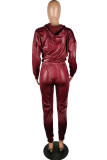 Rosso moda sexy solido patchwork colletto con cappuccio manica lunga manica ad aletta regolare due pezzi