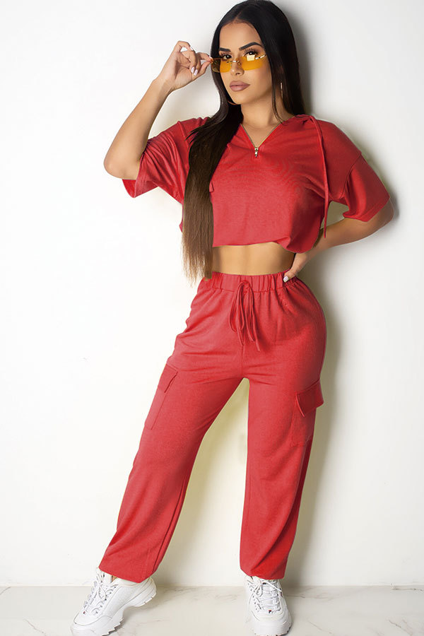Rode mode sexy patchwork effen rechte tweedelige broekset