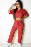 Conjunto de calças de duas peças retas moda vermelha sexy patchwork sólido