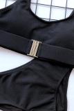 Black Nylon Two Piece Suits Solid Patchwork Fashion adult Sexy Bikinis Set