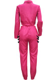 ピンク カジュアル ツーピース スーツ ソリッド パッチワーク ペンシル 長袖 ツーピース パンツ セット