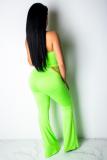 Fluorescent green Casual Fashion Hollow Asymmetrical Solid Backless bandage Sleeveless Asymmetrical Collar 