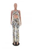 Gele mode sexy print backless gestreepte holle slip jumpsuits