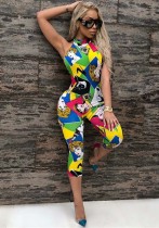 As Show as picture Backless Patchwork Print Fashion sexy Jumpsuits & Rompers