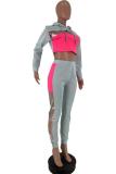 Grey adult Fashion Active Patchwork Two Piece Suits perspective Solid crop top asymmetrical pen
