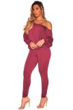 Wine Red Europe and America Fashion adult Solid Two Piece Suits Patchwork backless pencil Long Slee