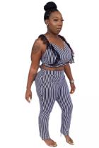 Black Fashion adult Sexy Bandage Print lace Striped Two Piece Suits Straight Sleeveless Two-pie