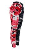 Black Button Fly Sleeveless Low Patchwork camouflage pencil Pants Pants